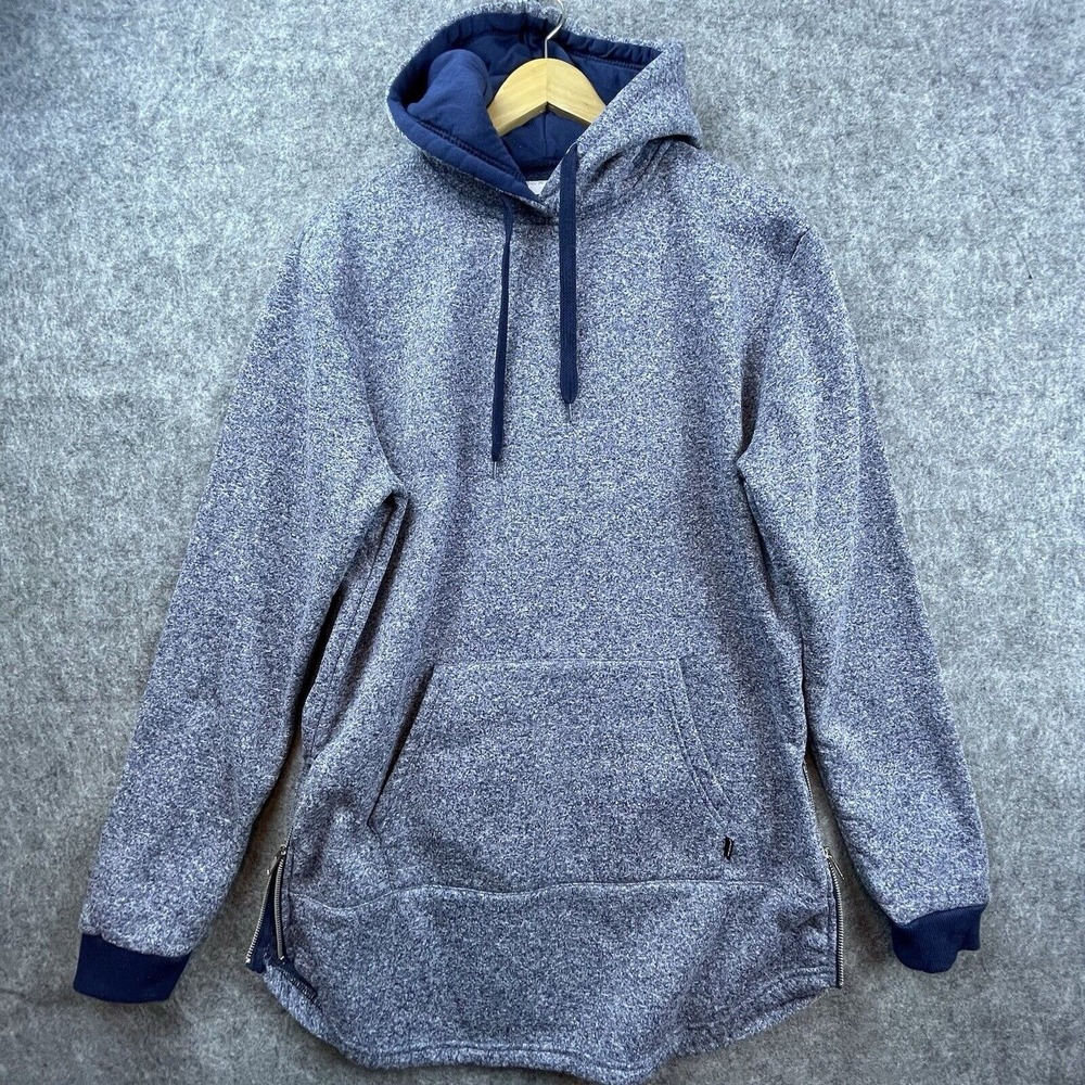 Weiv Hoodie Mens Medium‎ Heather Blue Long Oversized Side Zip Athleisure
